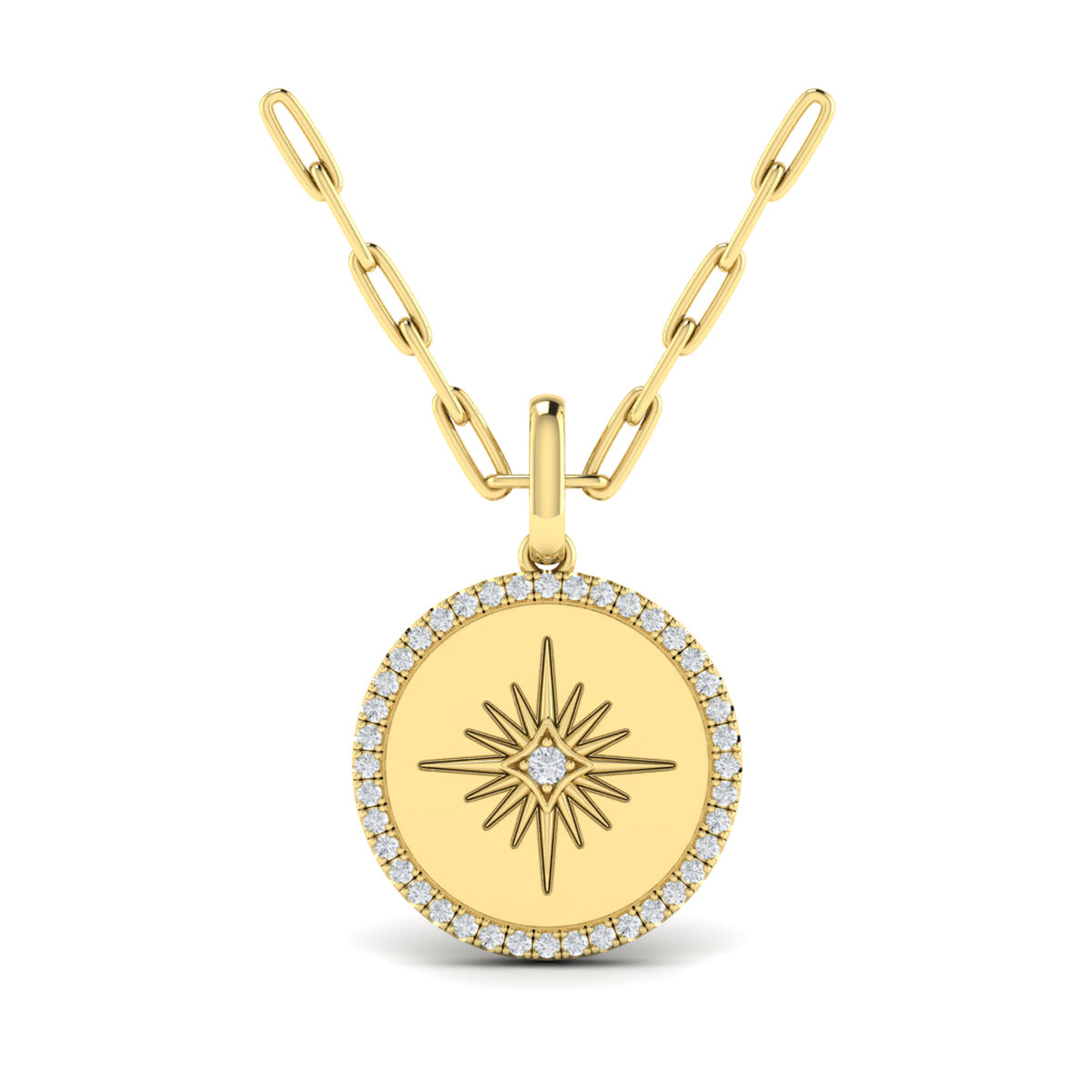 Center Starburst Diamond and Bezel Pendant Necklace