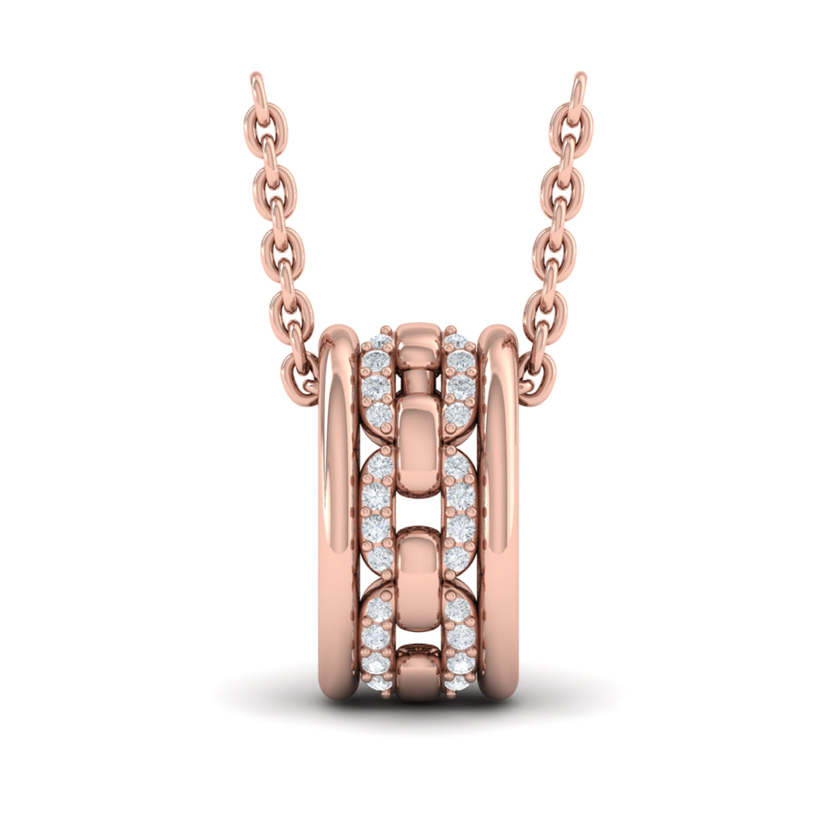 Reverse Channel Set Link with Diamonds Pendant Necklace