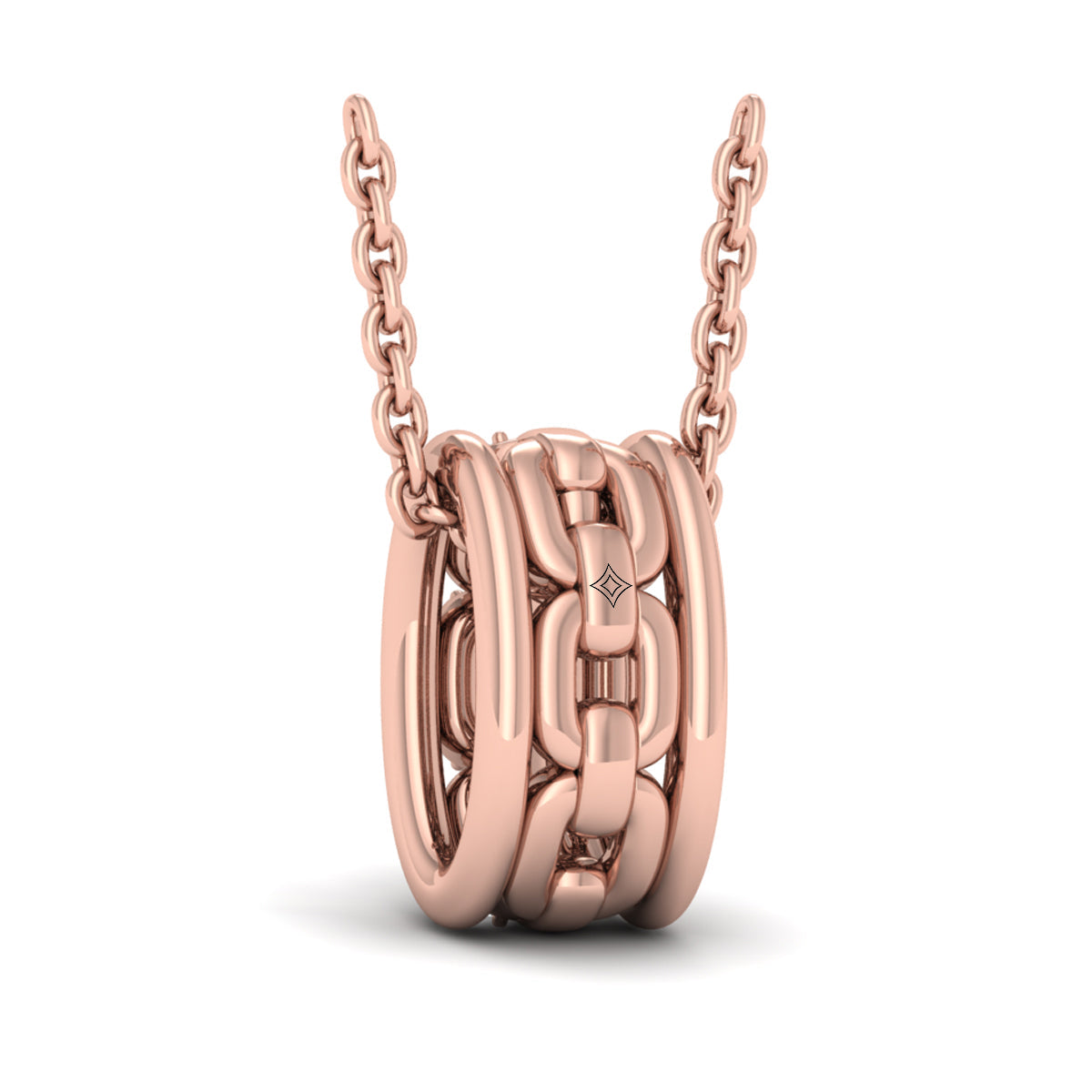 Reverse Channel Set Link with Diamonds Pendant Necklace