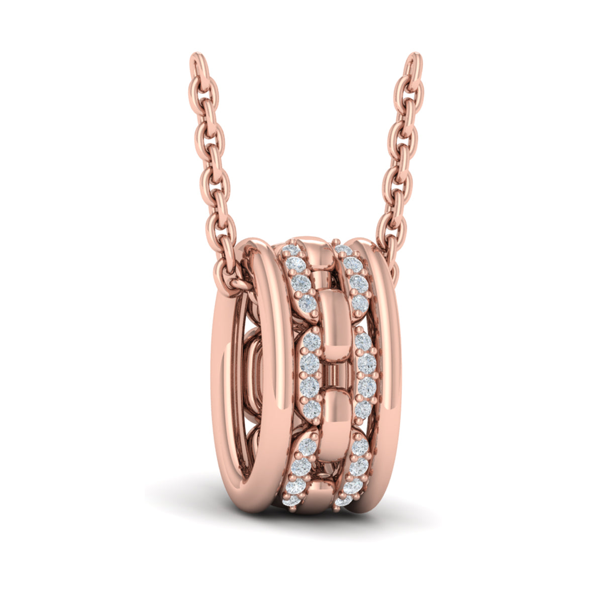 Reverse Channel Set Link with Diamonds Pendant Necklace