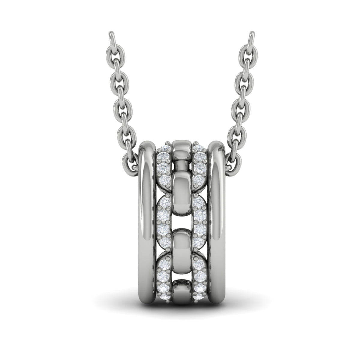 Reverse Channel Set Link with Diamonds Pendant Necklace