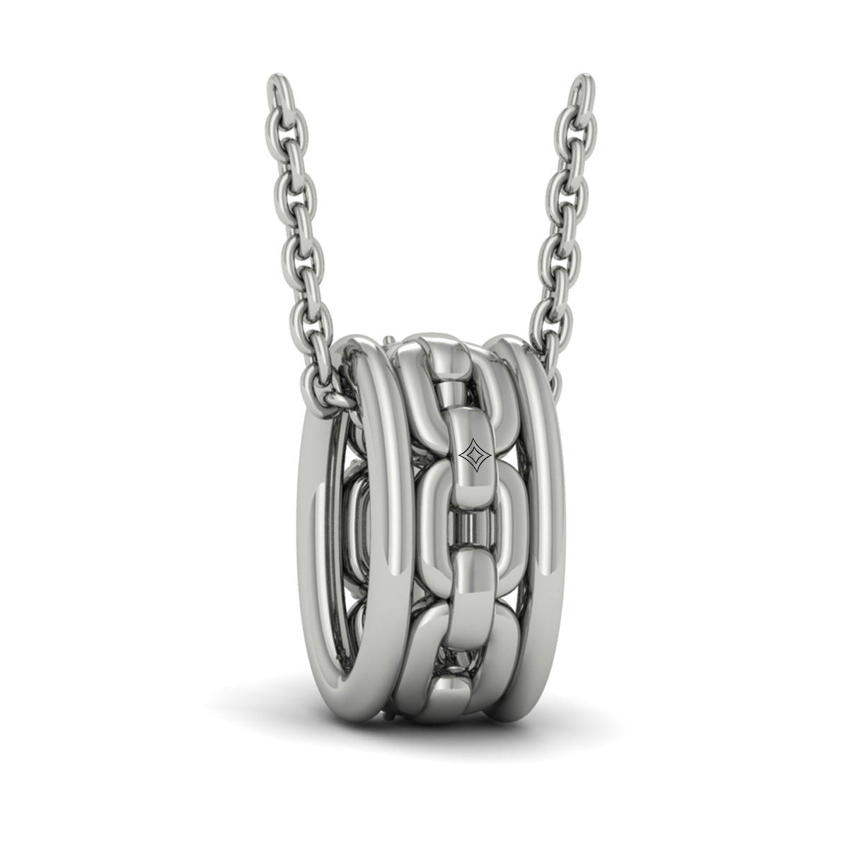 Reverse Channel Set Link with Diamonds Pendant Necklace