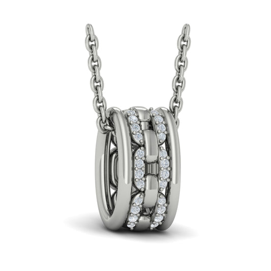 Reverse Channel Set Link with Diamonds Pendant Necklace