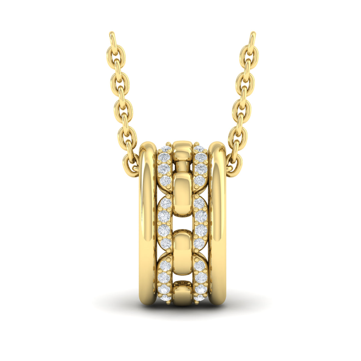 Reverse Channel Set Link with Diamonds Pendant Necklace
