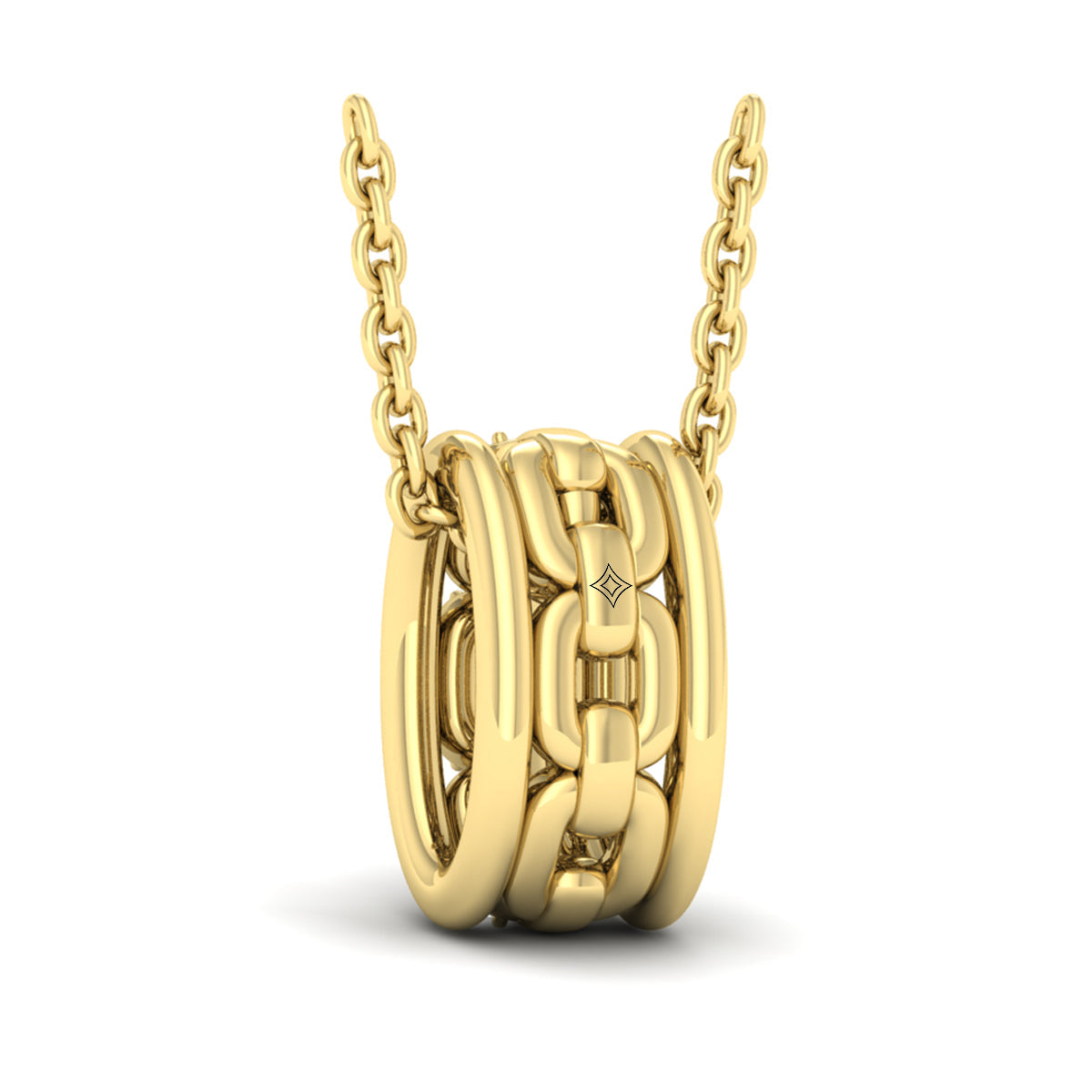 Reverse Channel Set Link with Diamonds Pendant Necklace