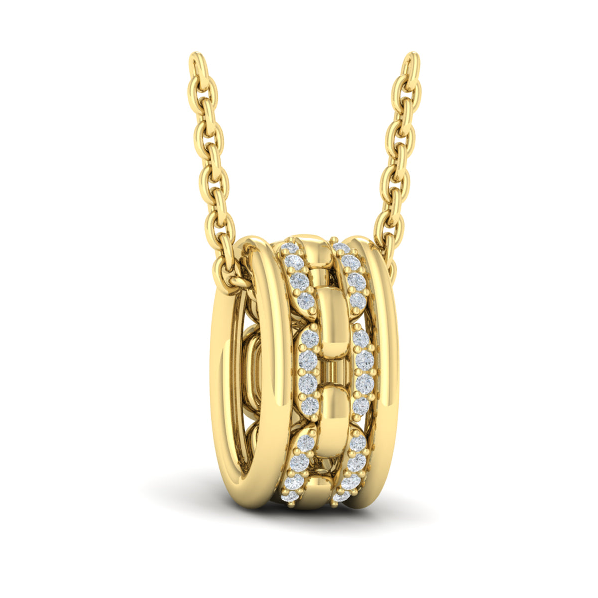 Reverse Channel Set Link with Diamonds Pendant Necklace