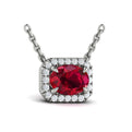 Diamond Cushion Halo and Oval Ruby Necklace