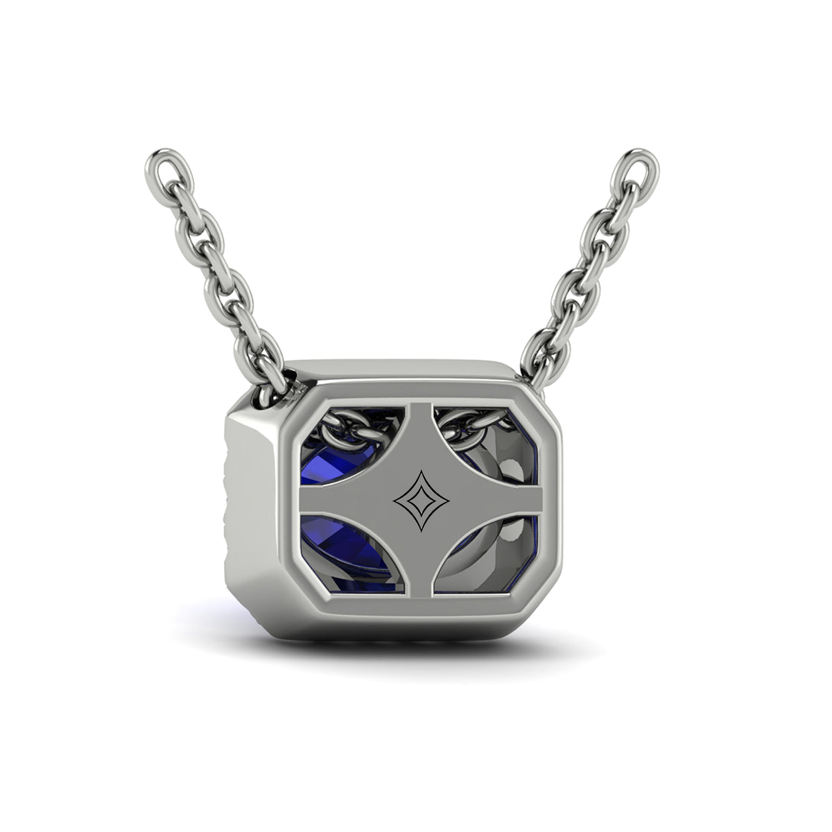 Diamond Cushion Halo and Oval Sapphire Necklace