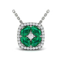 Diamond Cushion Halo and Multi Oval Emerald with Center Diamond Necklace