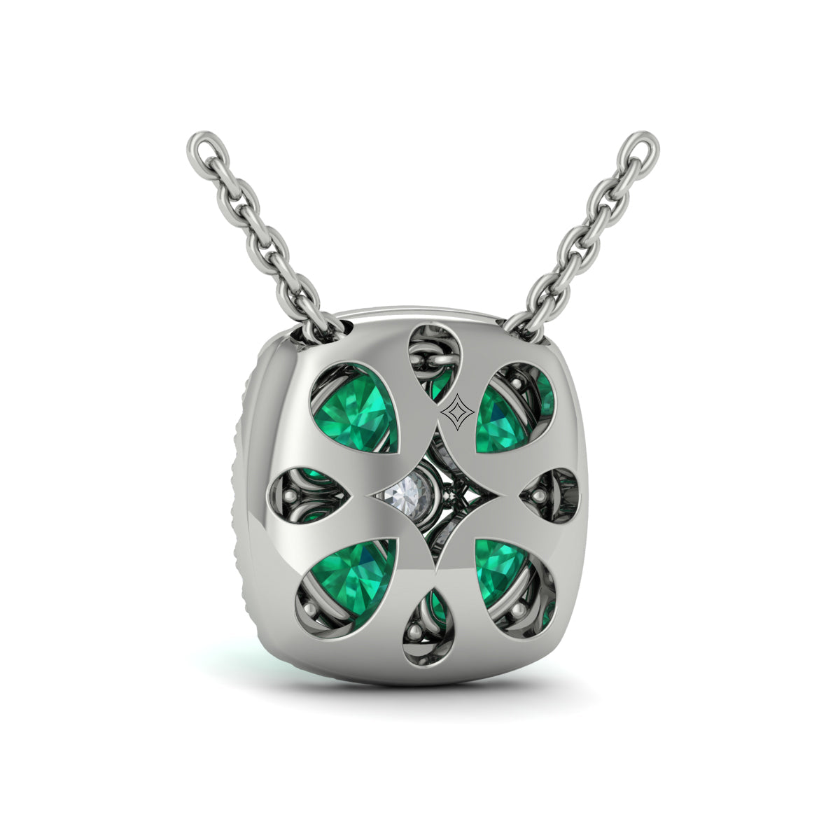 Diamond Cushion Halo and Multi Oval Emerald with Center Diamond Necklace