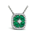 Diamond Cushion Halo and Multi Oval Emerald with Center Diamond Necklace