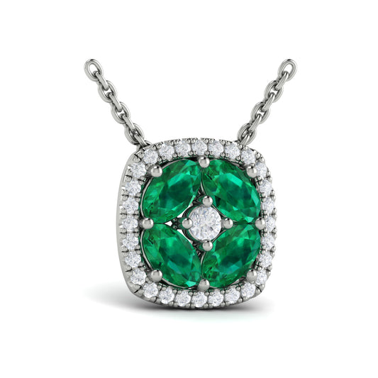 Diamond Cushion Halo and Multi Oval Emerald with Center Diamond Necklace