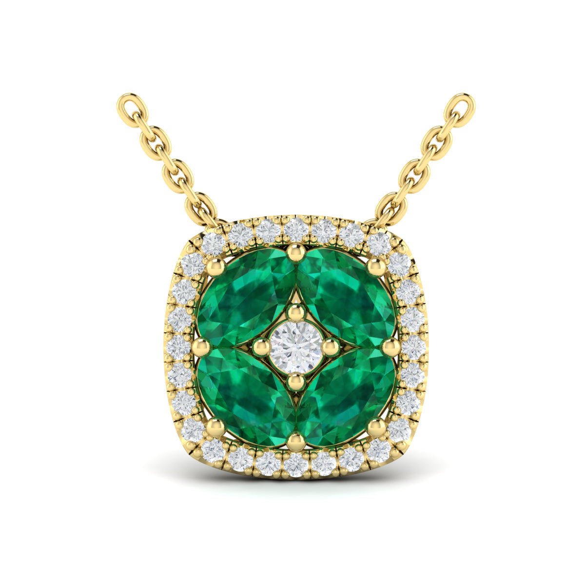 Diamond Cushion Halo and Multi Oval Emerald with Center Diamond Necklace