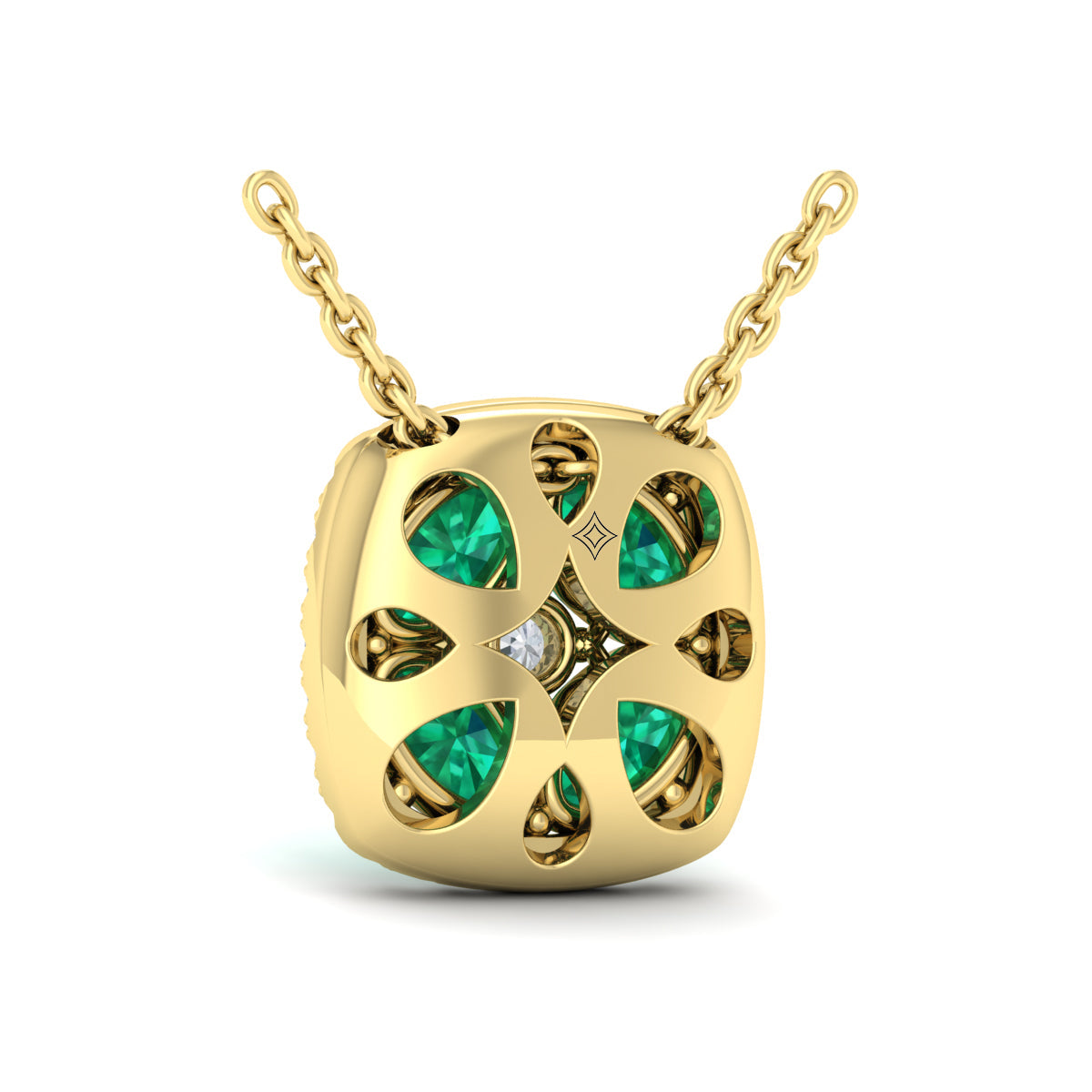 Diamond Cushion Halo and Multi Oval Emerald with Center Diamond Necklace