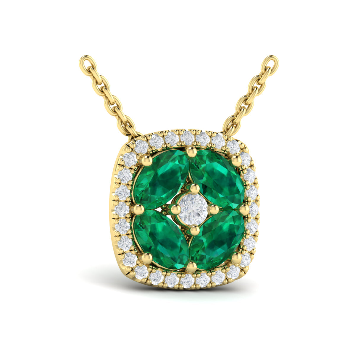Diamond Cushion Halo and Multi Oval Emerald with Center Diamond Necklace