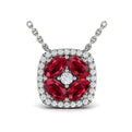 Diamond Cushion Halo and Multi Oval Ruby with Center Diamond Necklace