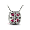 Diamond Cushion Halo and Multi Oval Ruby with Center Diamond Necklace