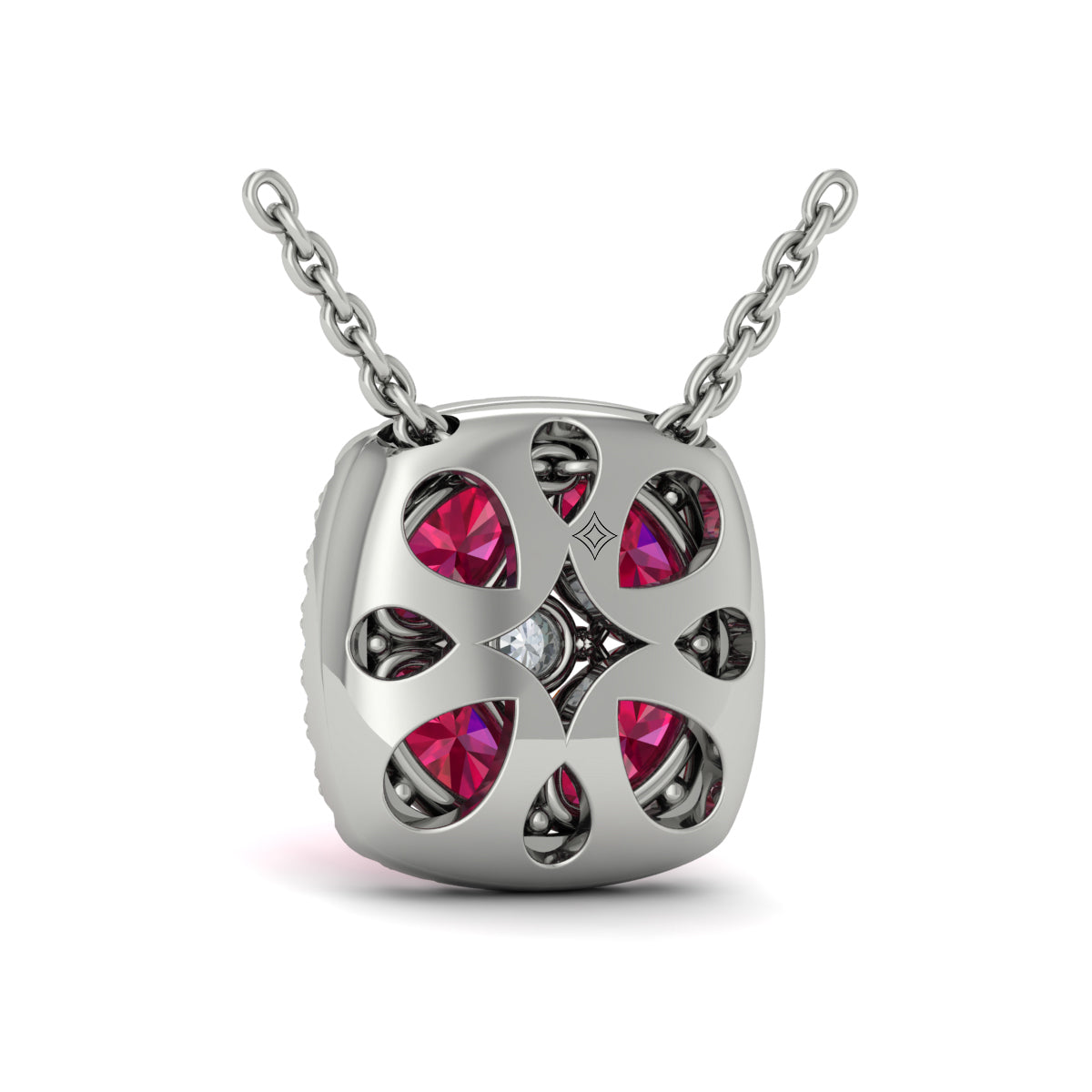 Diamond Cushion Halo and Multi Oval Ruby with Center Diamond Necklace