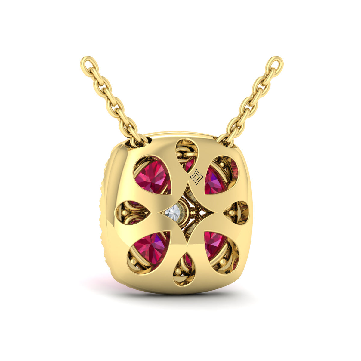 Diamond Cushion Halo and Multi Oval Ruby with Center Diamond Necklace