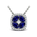 Diamond Cushion Halo and Multi Oval Sapphire with Center Diamond Necklace