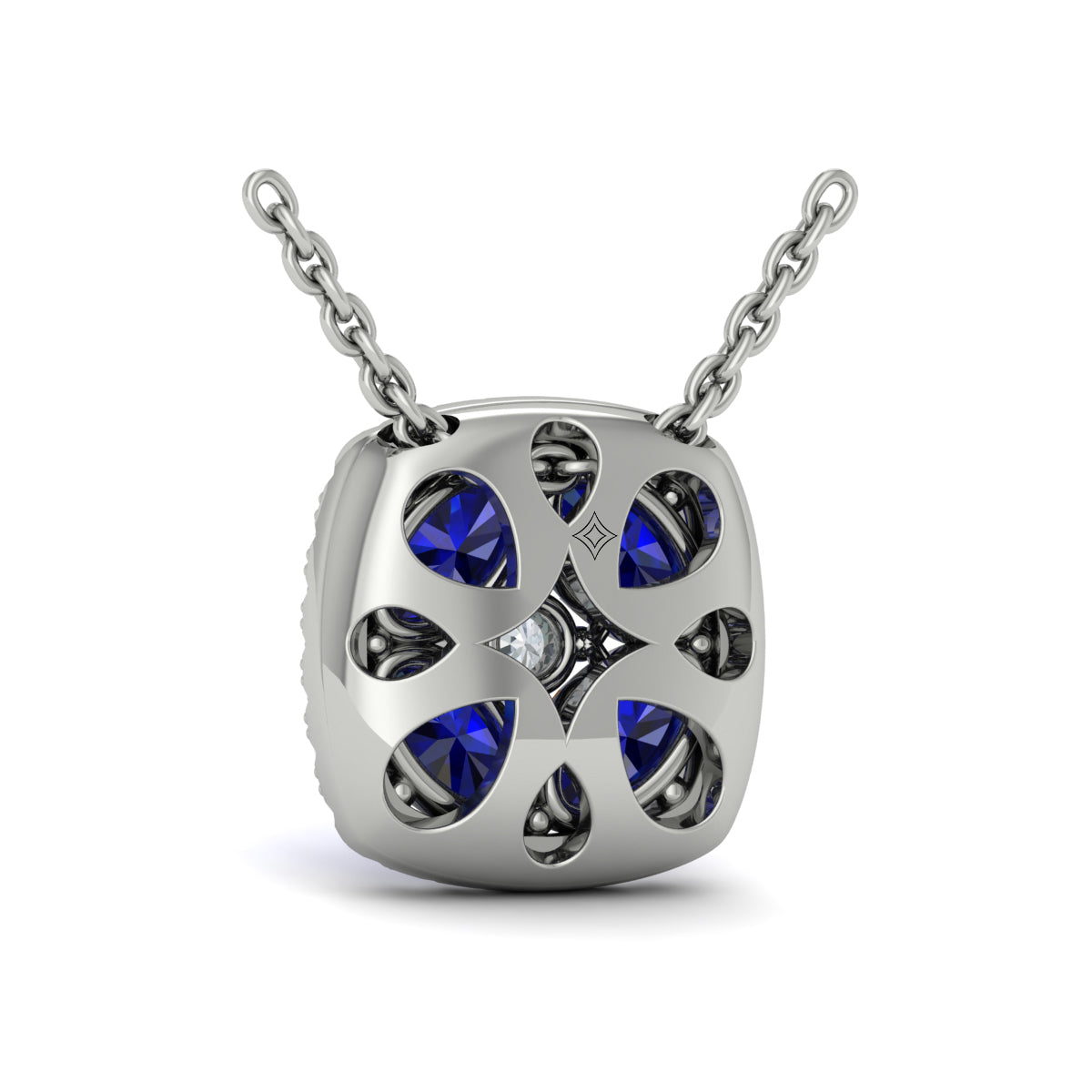 Diamond Cushion Halo and Multi Oval Sapphire with Center Diamond Necklace