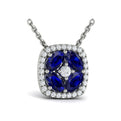 Diamond Cushion Halo and Multi Oval Sapphire with Center Diamond Necklace