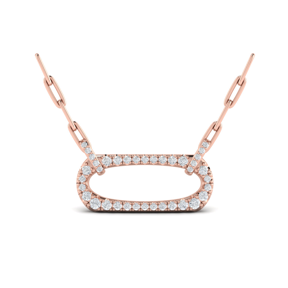 Diamond Accent East West Open Oval Pendant with Link Necklace