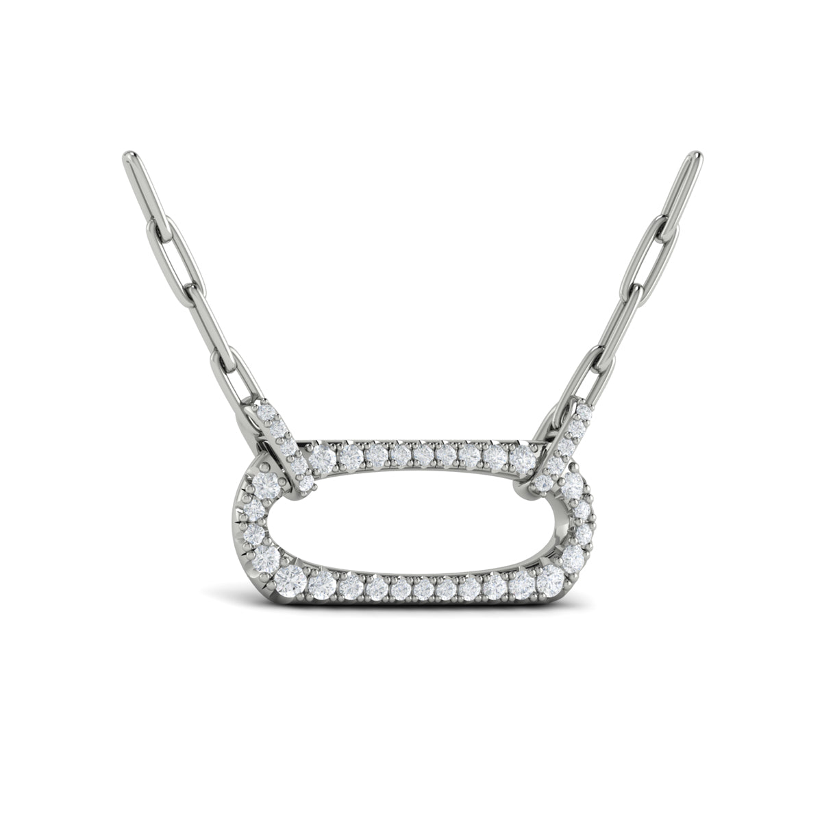 Diamond Accent East West Open Oval Pendant with Link Necklace