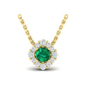 Diamond Halo and Round Emerald Center Pendant