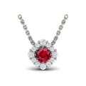 Diamond Halo and Round Ruby Center Pendant