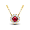 Diamond Halo and Round Ruby Center Pendant