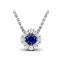 Diamond Halo and Round Sapphire Center Pendant