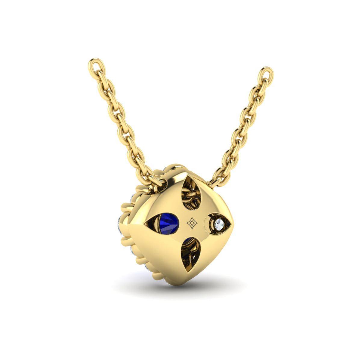 Diamond Halo and Round Sapphire Center Pendant