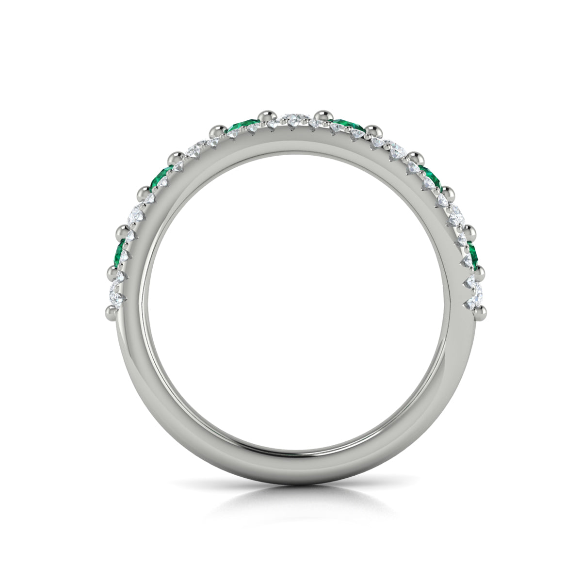 Diamond and Emerald Two Row Curved Ring
