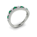 Diamond and Emerald Two Row Curved Ring