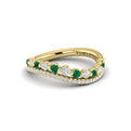 Diamond and Emerald Two Row Curved Ring