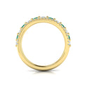 Diamond and Emerald Two Row Curved Ring