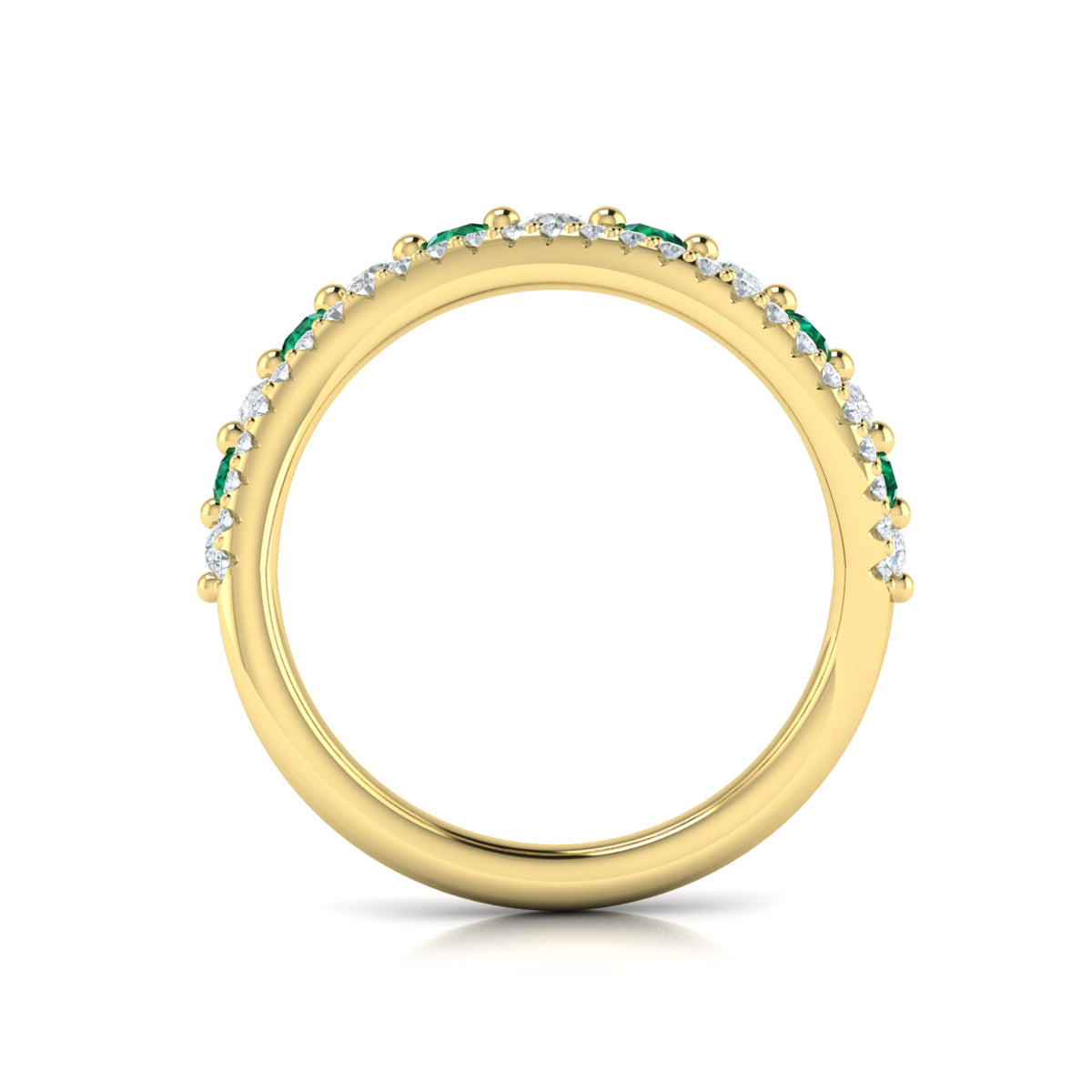 Diamond and Emerald Two Row Curved Ring