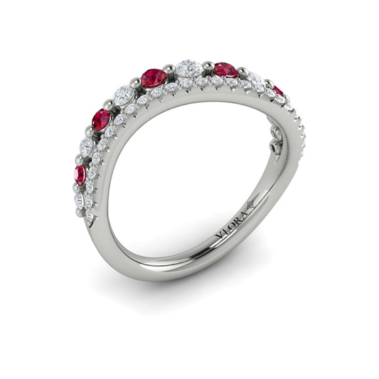 Diamond and Ruby Two Row Curved Ring