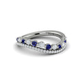 Diamond and Blue Sapphire Two Row Curved Ring