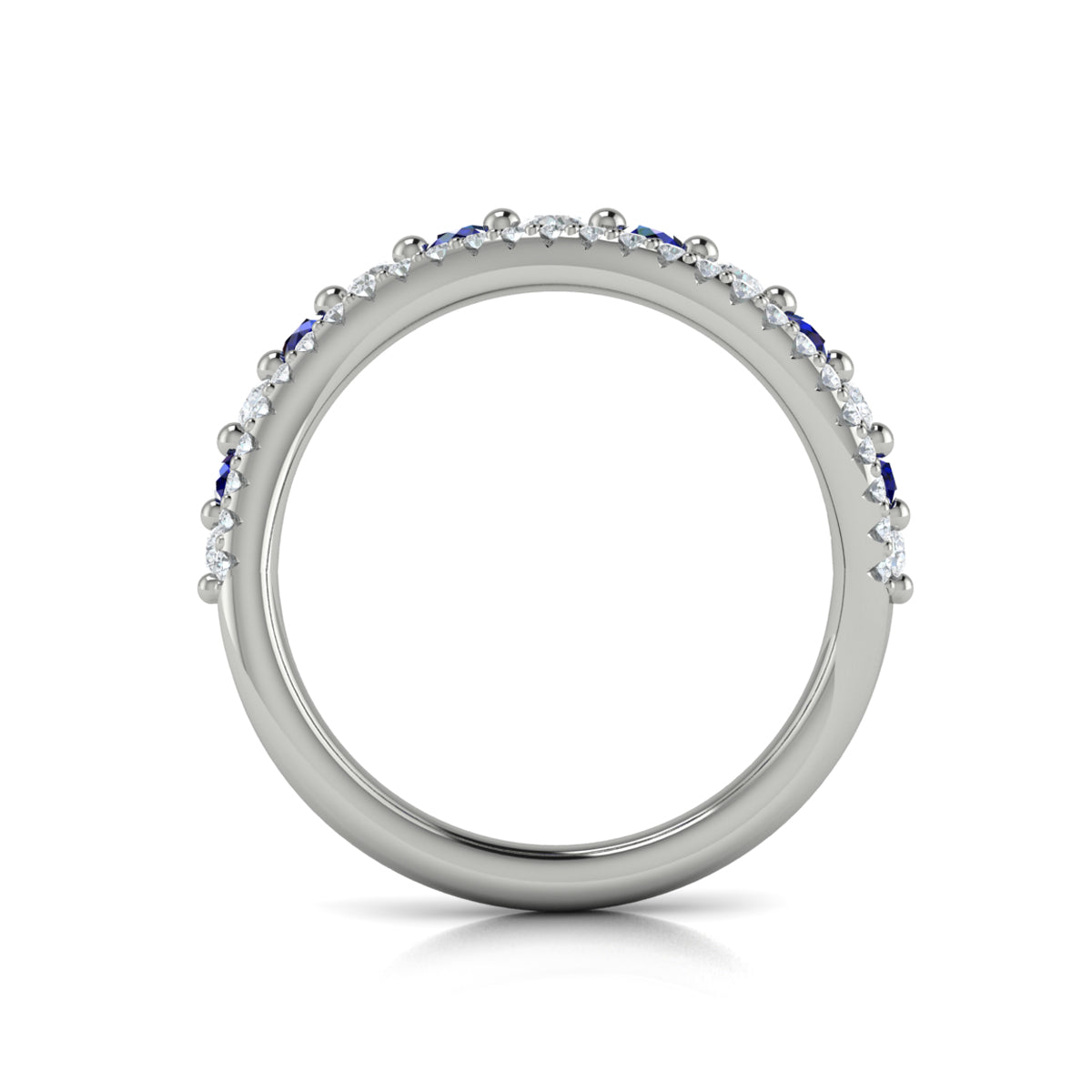Diamond and Blue Sapphire Two Row Curved Ring