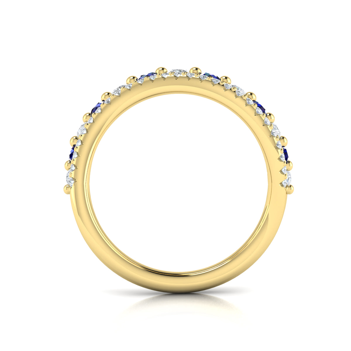 Diamond and Blue Sapphire Two Row Curved Ring