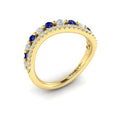 Diamond and Blue Sapphire Two Row Curved Ring