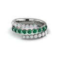 Diamond and Emerald Three Row Wrap Ring