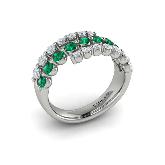 Diamond and Emerald Three Row Wrap Ring