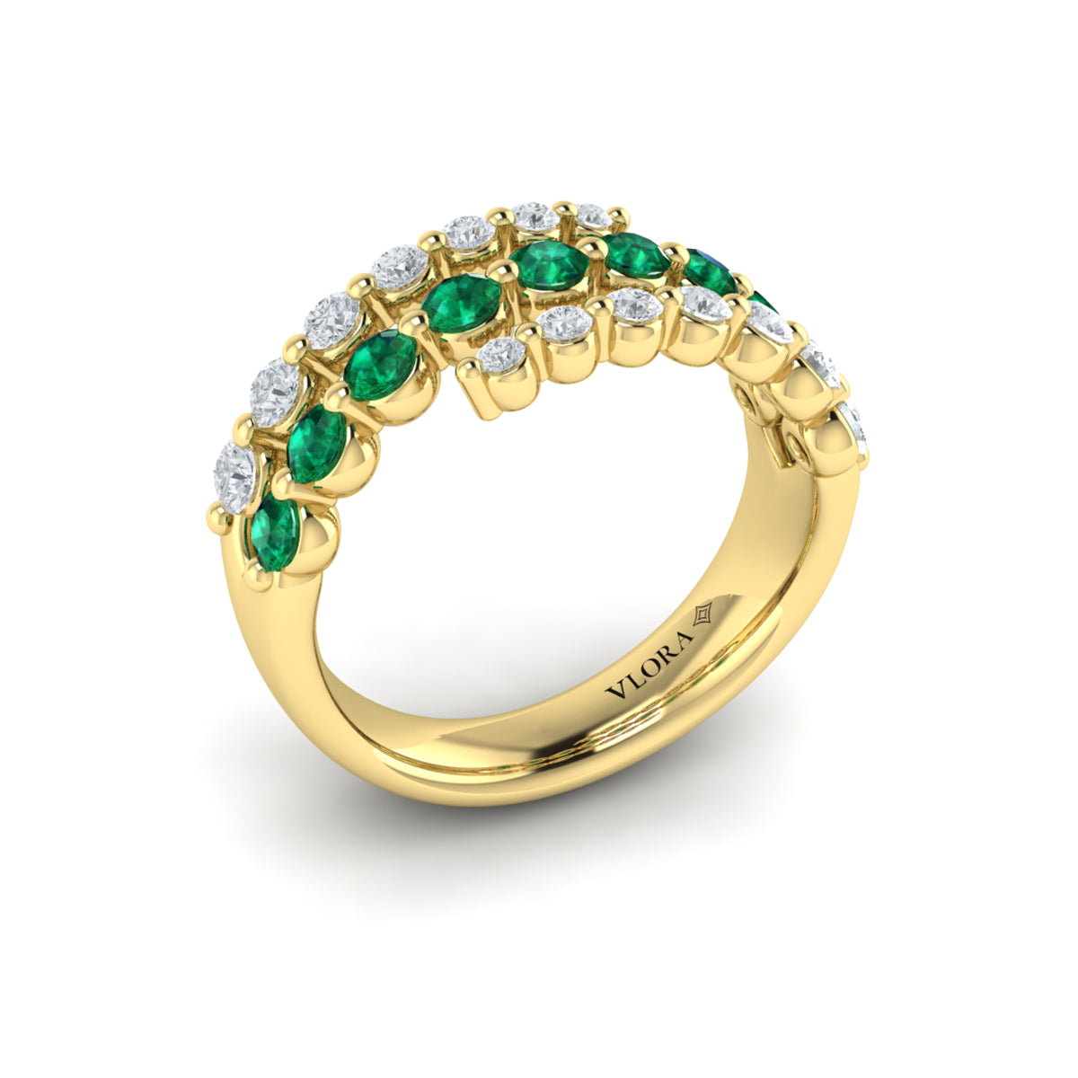 Diamond and Emerald Three Row Wrap Ring