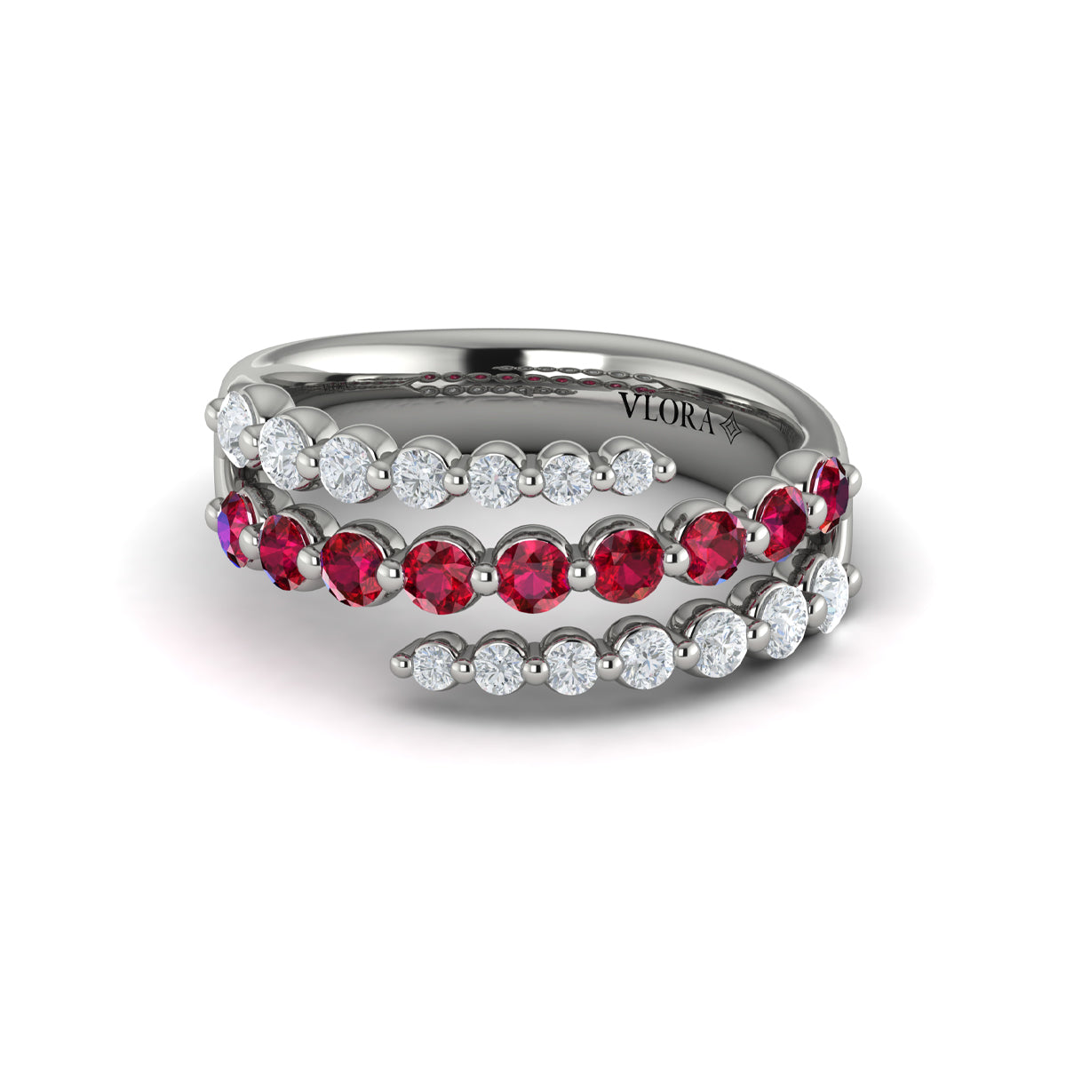 Diamond and Ruby Three Row Wrap Ring