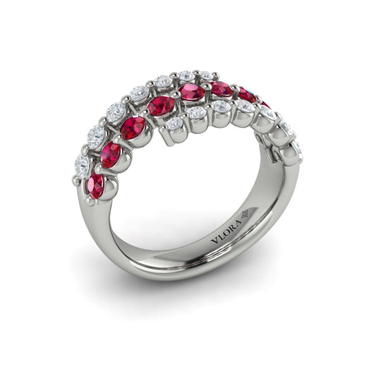 Diamond and Ruby Three Row Wrap Ring