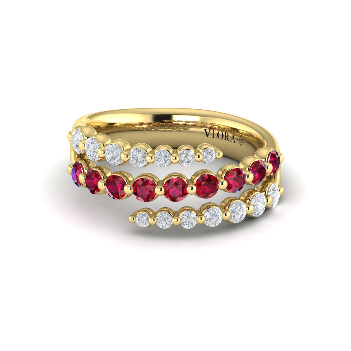 Diamond and Ruby Three Row Wrap Ring