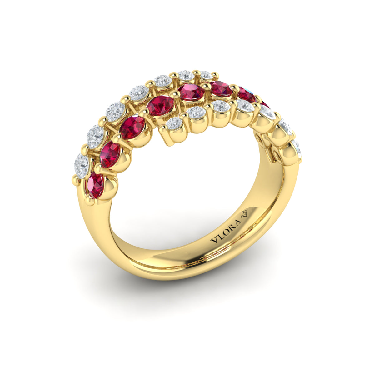 Diamond and Ruby Three Row Wrap Ring